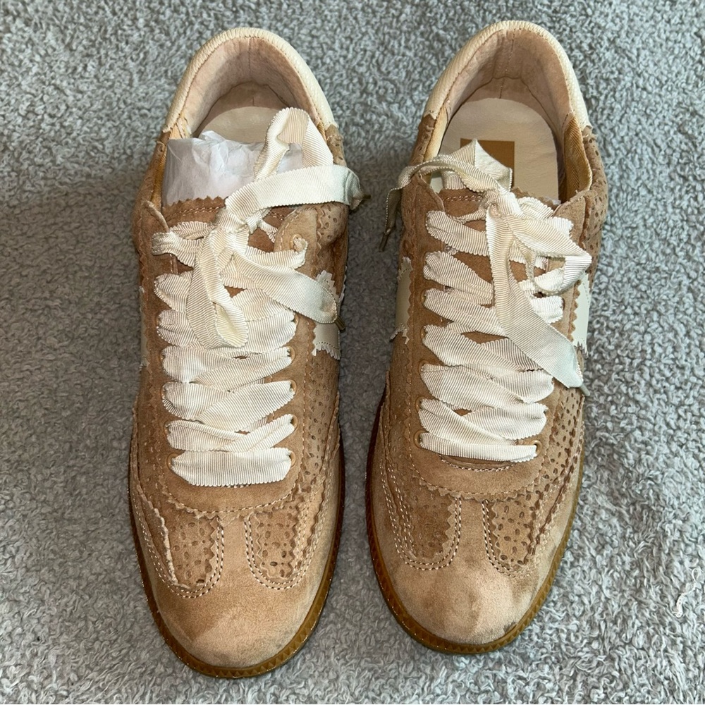 Dolce Vita Tan and Cream Suede Sneakers